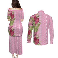 Women's Day Samoa Malu Tattoo Inspired Mix Teuila Couples Matching Puletasi and Long Sleeve Button Shirt Rose Pink LT7 - Polynesian Pride