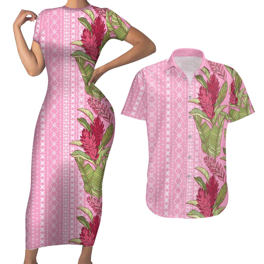 Women's Day Samoa Malu Tattoo Inspired Mix Teuila Couples Matching Short Sleeve Bodycon Dress and Hawaiian Shirt Rose Pink LT7 Rose Pink - Polynesian Pride