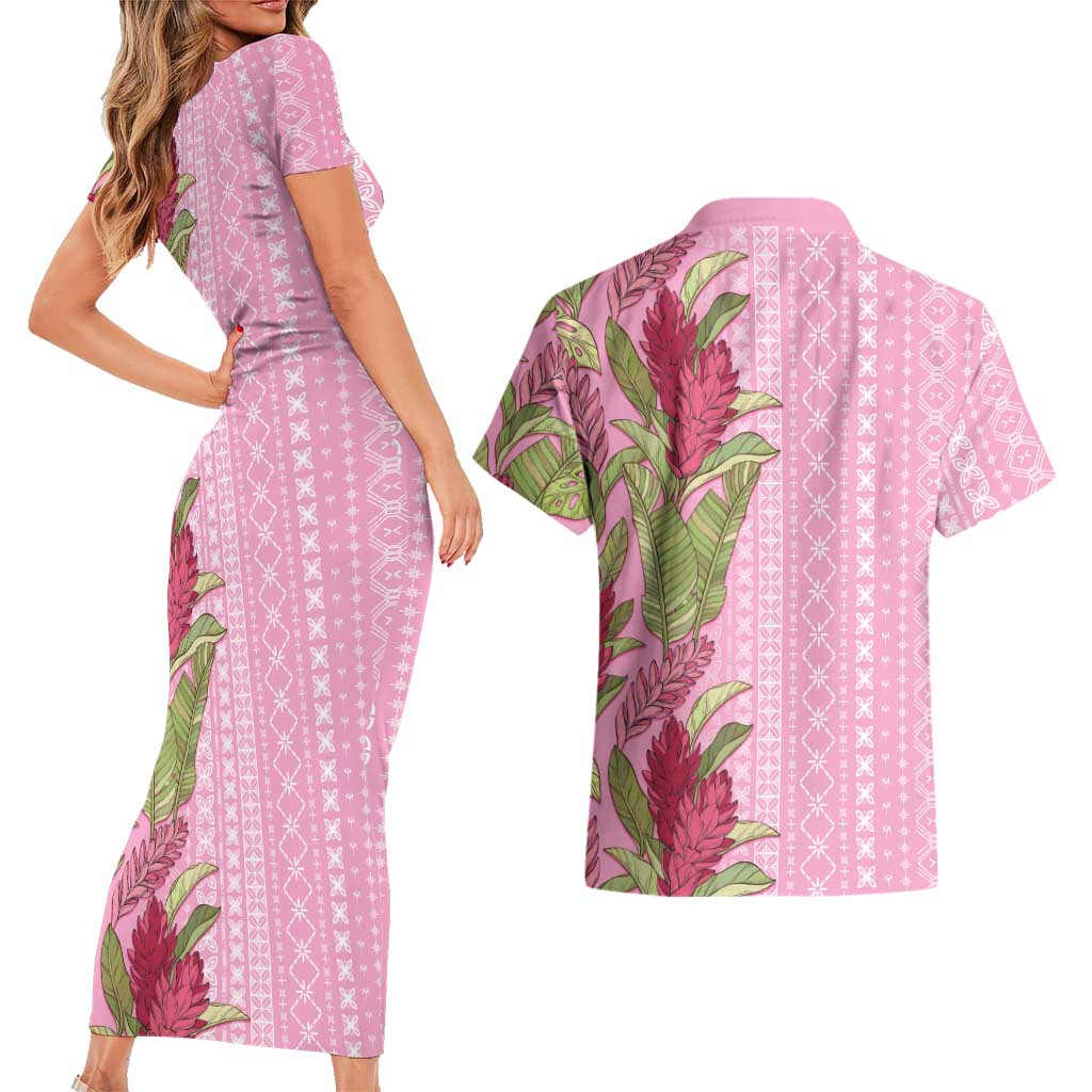 Women's Day Samoa Malu Tattoo Inspired Mix Teuila Couples Matching Short Sleeve Bodycon Dress and Hawaiian Shirt Rose Pink