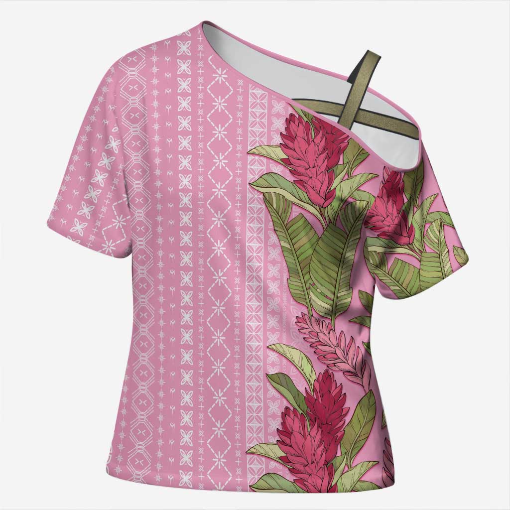 Women's Day Samoa Malu Tattoo Inspired Mix Teuila Cross Shoulder Shirt Rose Pink