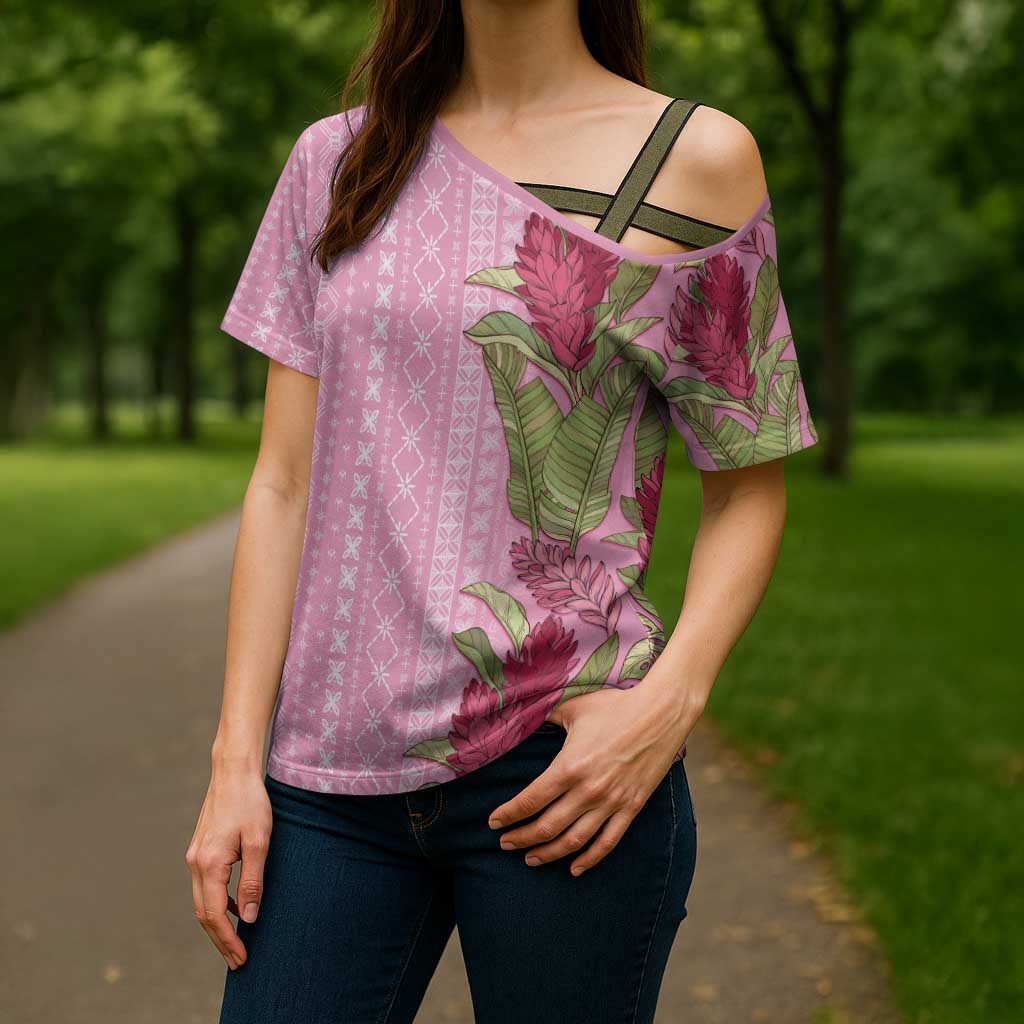 Women's Day Samoa Malu Tattoo Inspired Mix Teuila Cross Shoulder Shirt Rose Pink LT7 - Polynesian Pride
