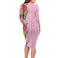 Women's Day Samoa Malu Tattoo Inspired Mix Teuila Family Matching Long Sleeve Bodycon Dress and Hawaiian Shirt Rose Pink