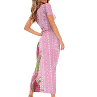 Women's Day Samoa Malu Tattoo Inspired Mix Teuila Family Matching Short Sleeve Bodycon Dress and Hawaiian Shirt Rose Pink