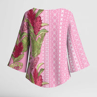 Women's Day Samoa Malu Tattoo Inspired Mix Teuila Kimono Sleeve Blouse Rose Pink LT7 - Polynesian Pride