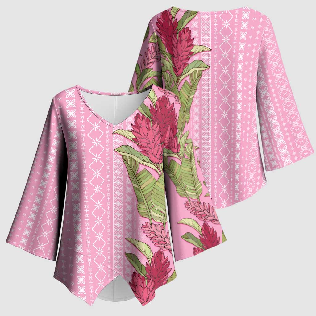 Women's Day Samoa Malu Tattoo Inspired Mix Teuila Kimono Sleeve Blouse Rose Pink LT7 - Polynesian Pride