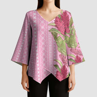 Women's Day Samoa Malu Tattoo Inspired Mix Teuila Kimono Sleeve Blouse Rose Pink LT7 - Polynesian Pride