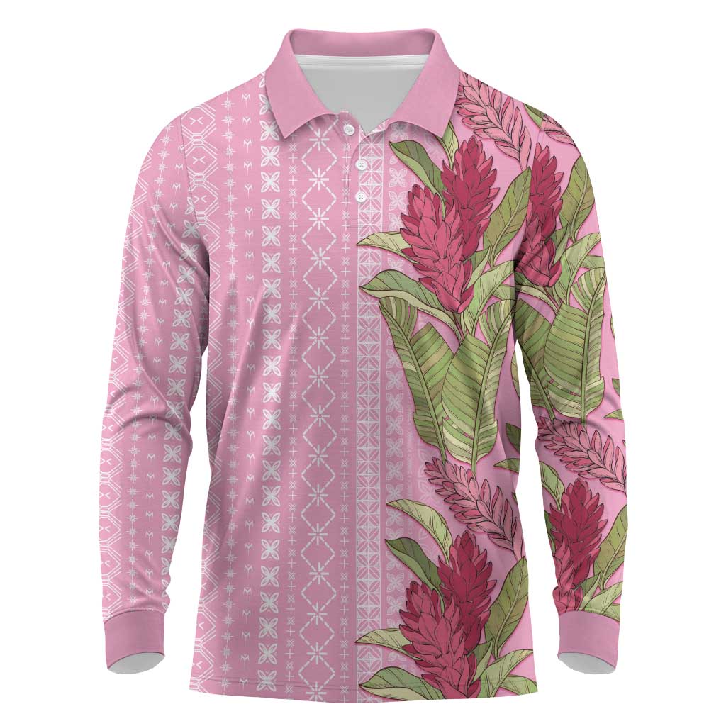 Women's Day Samoa Malu Tattoo Inspired Mix Teuila Long Sleeve Polo Shirt Rose Pink LT7 Rose Pink - Polynesian Pride