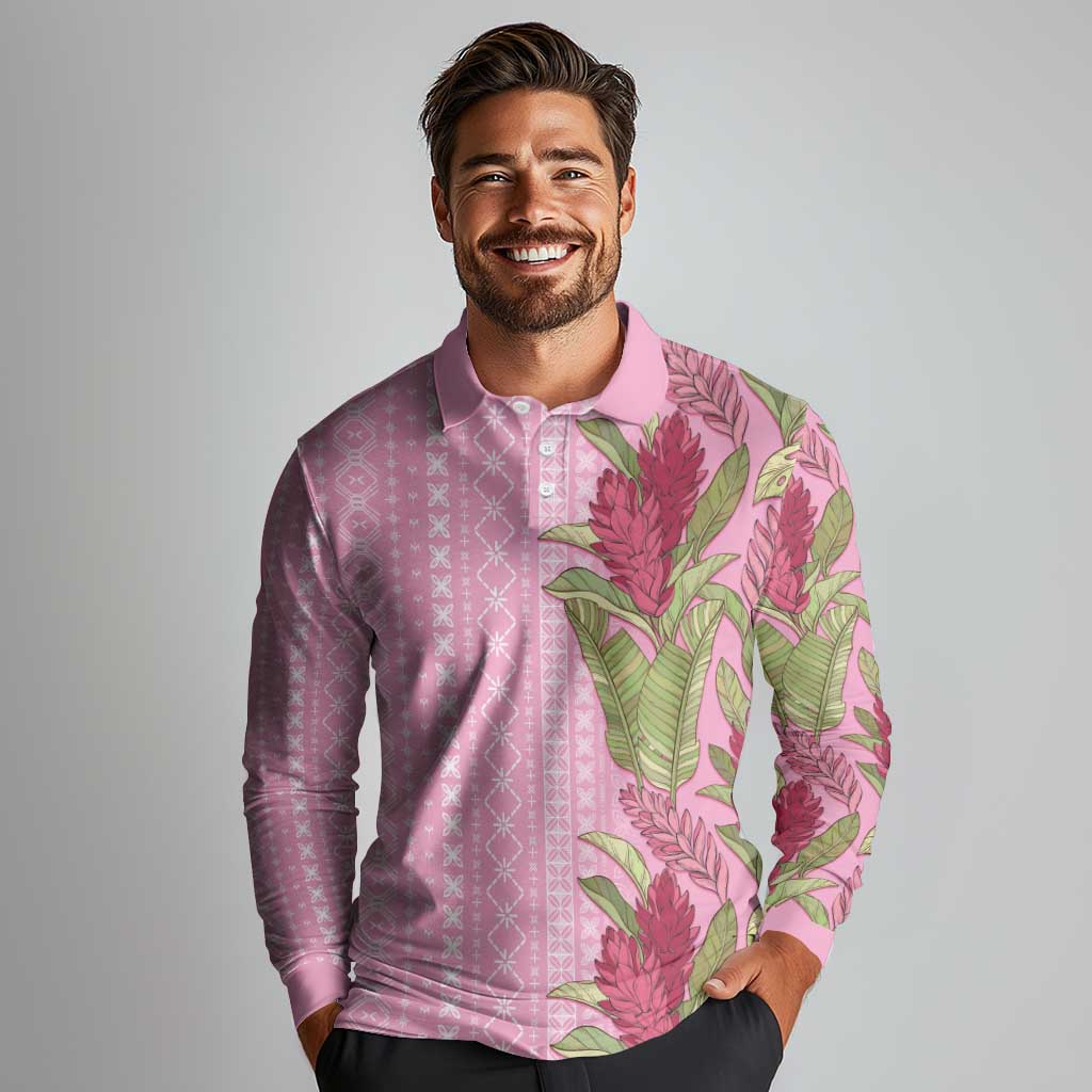 Women's Day Samoa Malu Tattoo Inspired Mix Teuila Long Sleeve Polo Shirt Rose Pink LT7 - Polynesian Pride