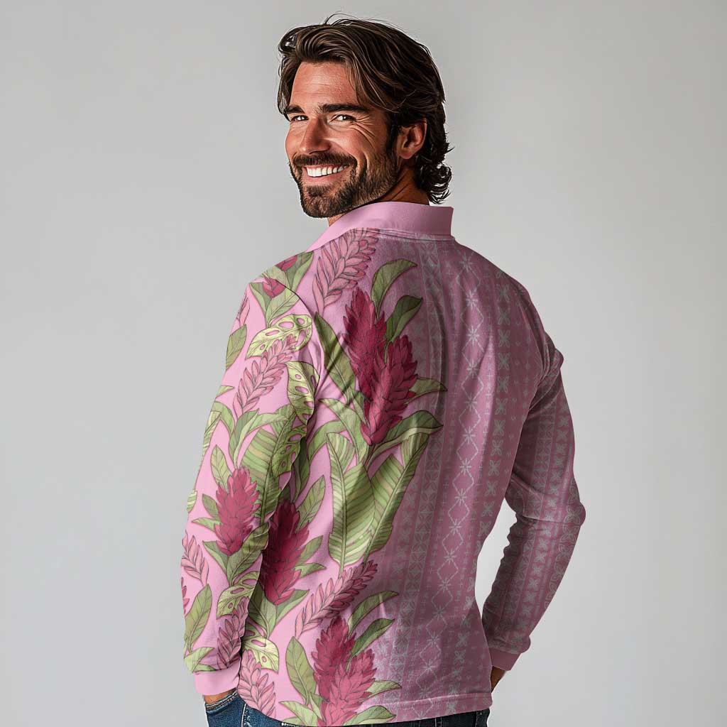 Women's Day Samoa Malu Tattoo Inspired Mix Teuila Long Sleeve Polo Shirt Rose Pink LT7 - Polynesian Pride