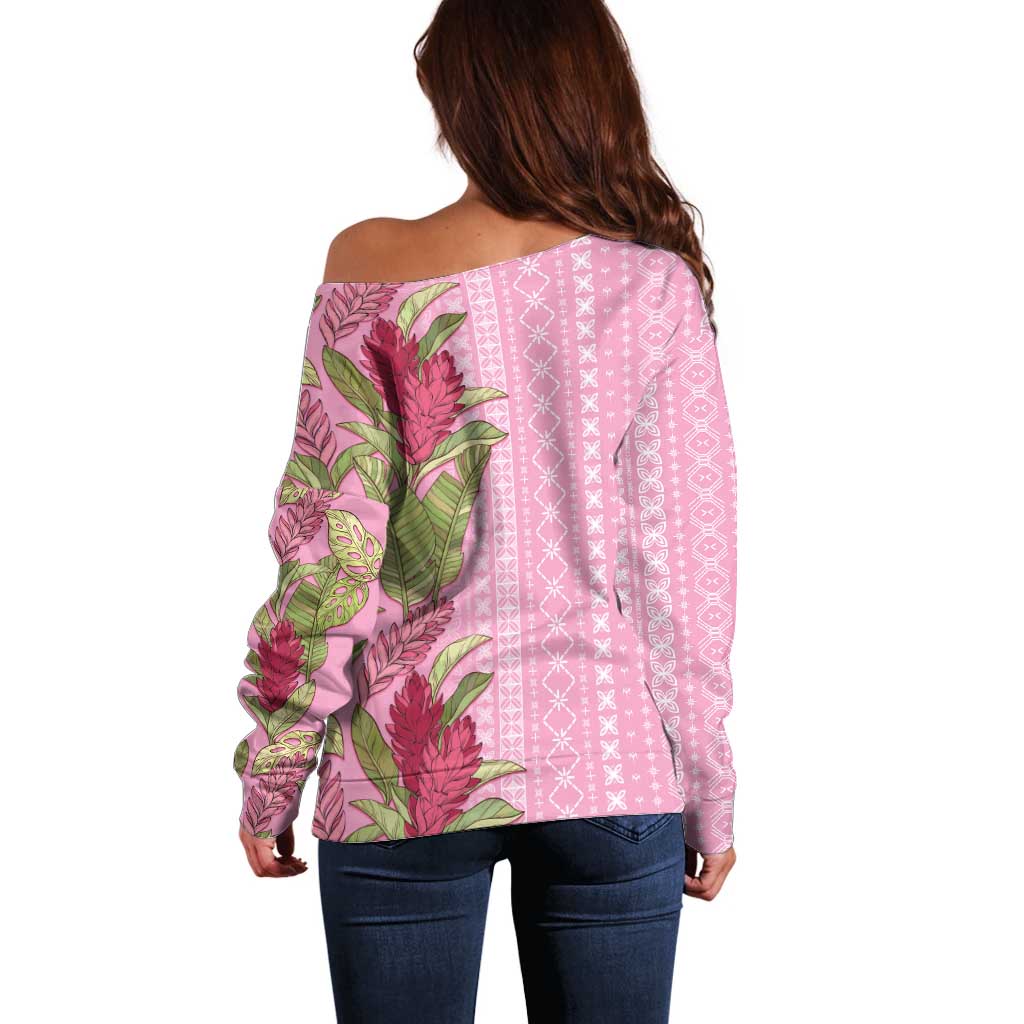 Women's Day Samoa Malu Tattoo Inspired Mix Teuila Off Shoulder Sweater Rose Pink LT7 - Polynesian Pride
