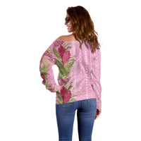 Women's Day Samoa Malu Tattoo Inspired Mix Teuila Off Shoulder Sweater Rose Pink LT7 - Polynesian Pride
