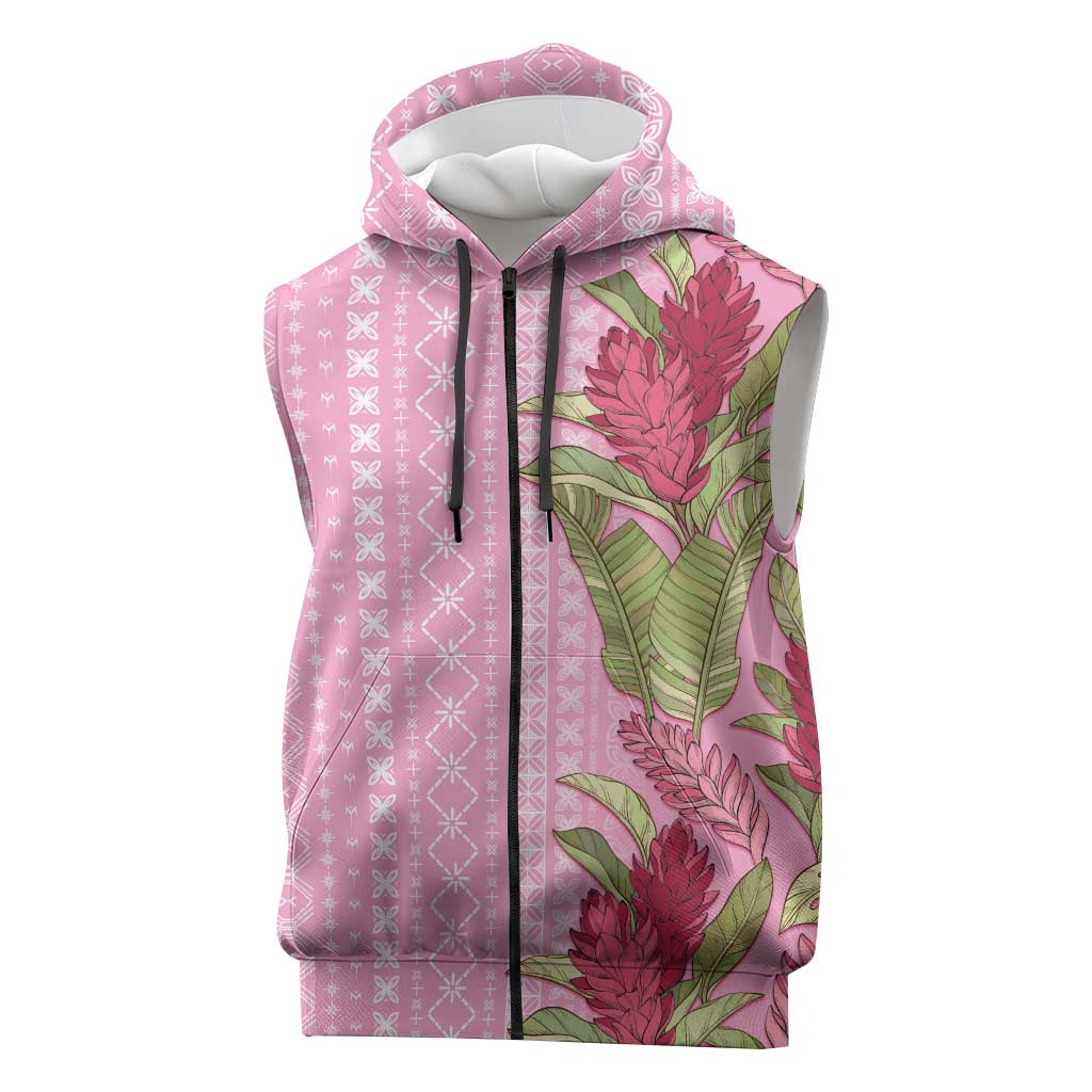 Women's Day Samoa Malu Tattoo Inspired Mix Teuila Sleeveless Zip Hoodie Rose Pink LT7 Rose Pink - Polynesian Pride
