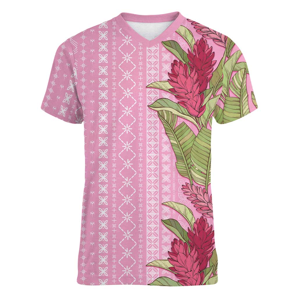 Women's Day Samoa Malu Tattoo Inspired Mix Teuila Women V-Neck T-Shirt Rose Pink LT7 Female Rose Pink - Polynesian Pride