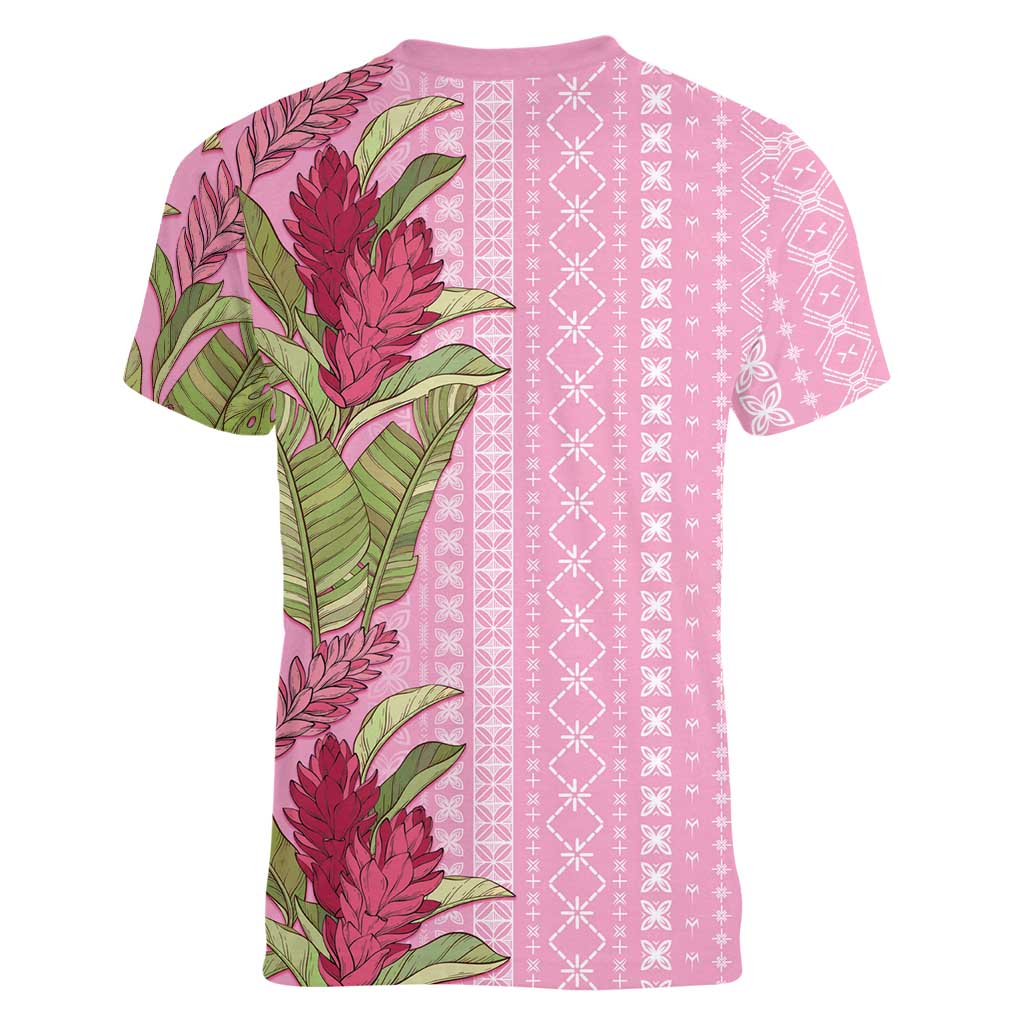 Women's Day Samoa Malu Tattoo Inspired Mix Teuila Women V-Neck T-Shirt Rose Pink LT7 - Polynesian Pride