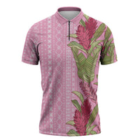 Women's Day Samoa Malu Tattoo Inspired Mix Teuila Zipper Polo Shirt Rose Pink LT7 Rose Pink - Polynesian Pride