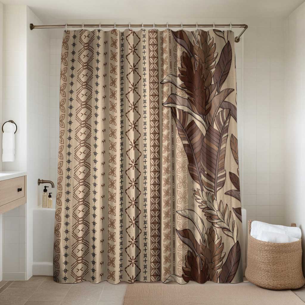 Women's Day Samoa Malu Tattoo Inspired Mix Teuila Bathroom Set Vintage Tapa LT7 Shower Curtain Only Beige - Polynesian Pride