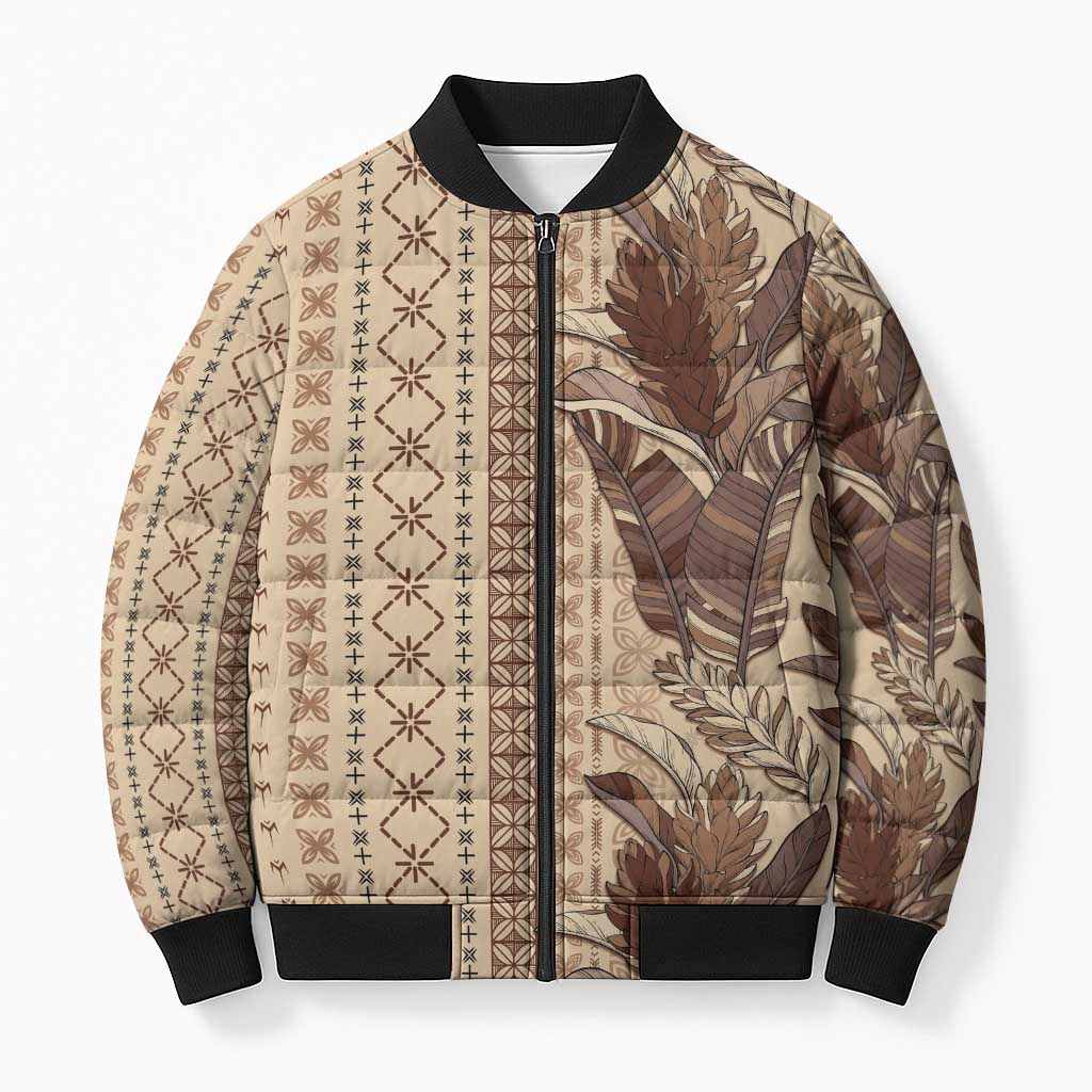 Women's Day Samoa Malu Tattoo Inspired Mix Teuila Bomber Puffer Jacket Vintage Tapa LT7 Unisex Beige - Polynesian Pride