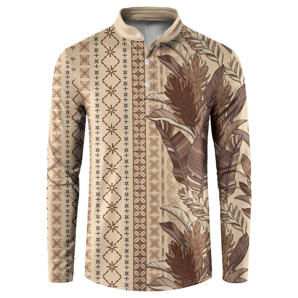 Women's Day Samoa Malu Tattoo Inspired Mix Teuila Button Sweatshirt Vintage Tapa LT7 Beige - Polynesian Pride
