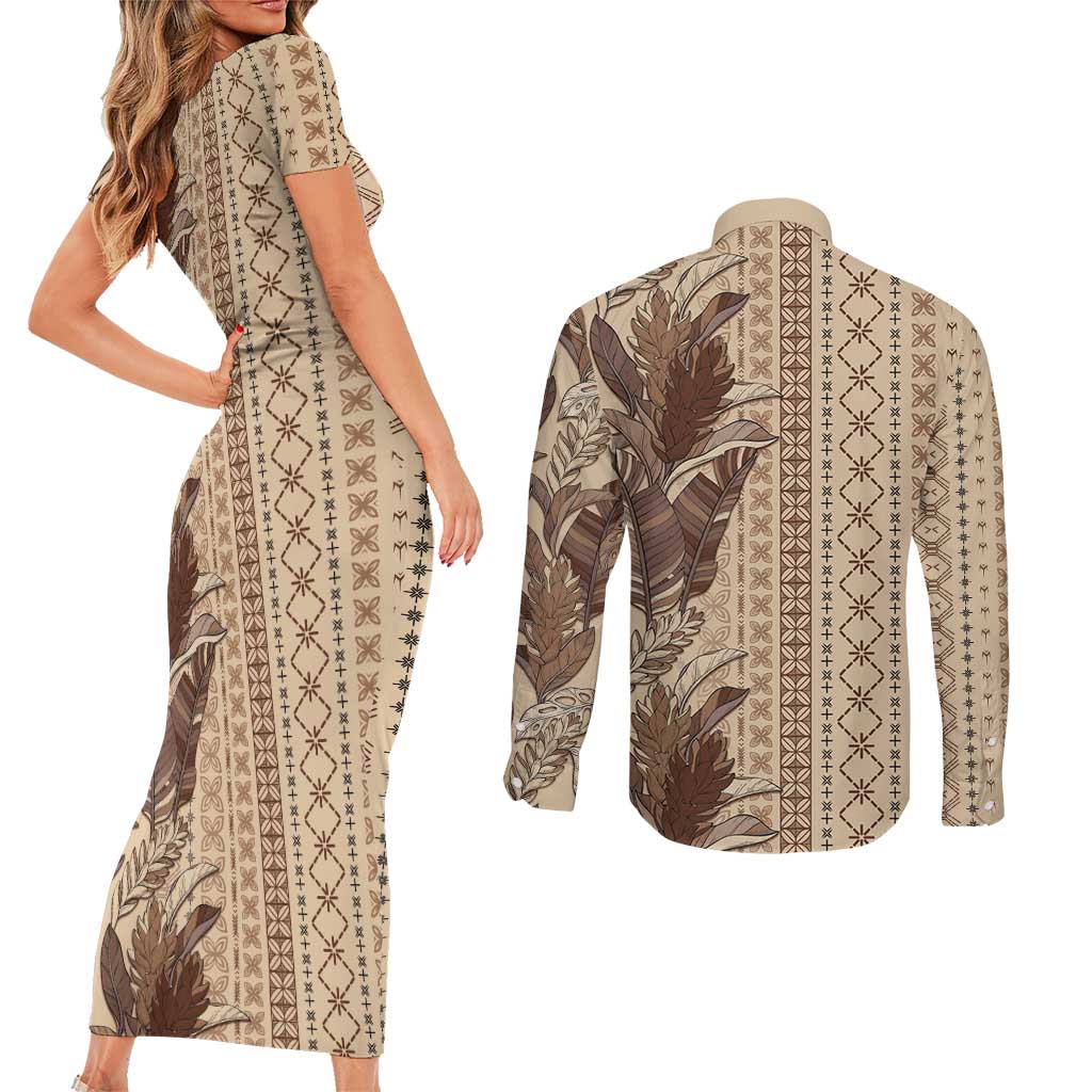 Women's Day Samoa Malu Tattoo Inspired Mix Teuila Couples Matching Short Sleeve Bodycon Dress and Long Sleeve Button Shirt Vintage Tapa