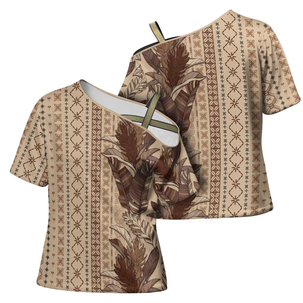 Women's Day Samoa Malu Tattoo Inspired Mix Teuila Cross Shoulder Shirt Vintage Tapa LT7 - Polynesian Pride