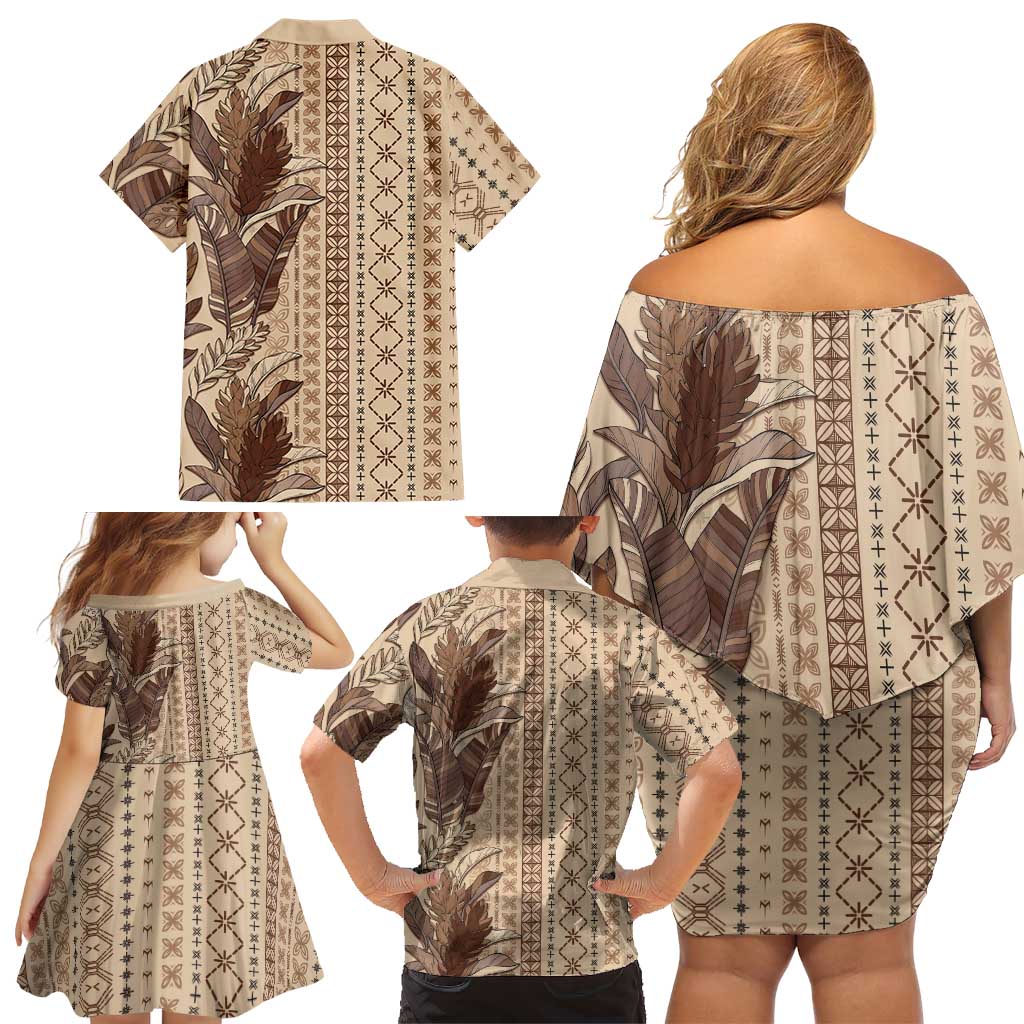 Women's Day Samoa Malu Tattoo Inspired Mix Teuila Family Matching Off Shoulder Short Dress and Hawaiian Shirt Vintage Tapa