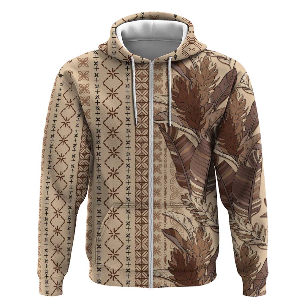 Women's Day Samoa Malu Tattoo Inspired Mix Teuila Hoodie Vintage Tapa LT7 Zip Hoodie Beige - Polynesian Pride