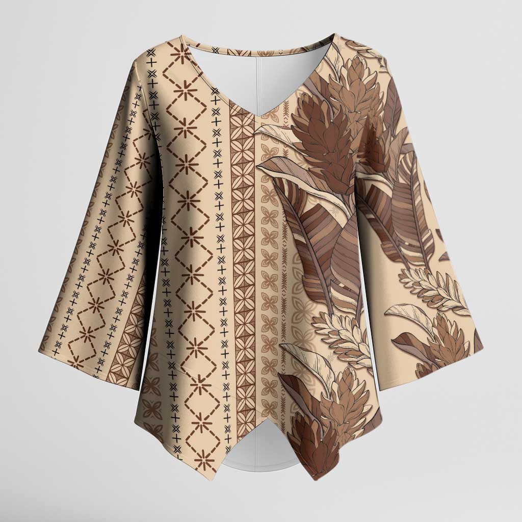 Women's Day Samoa Malu Tattoo Inspired Mix Teuila Kimono Sleeve Blouse Vintage Tapa LT7 Female Beige - Polynesian Pride