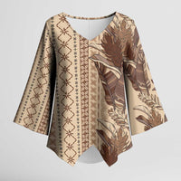Women's Day Samoa Malu Tattoo Inspired Mix Teuila Kimono Sleeve Blouse Vintage Tapa LT7 Female Beige - Polynesian Pride
