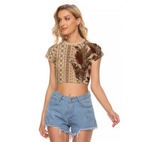 Women's Day Samoa Malu Tattoo Inspired Mix Teuila Raglan Cropped T Shirt Vintage Tapa LT7 Female Beige - Polynesian Pride