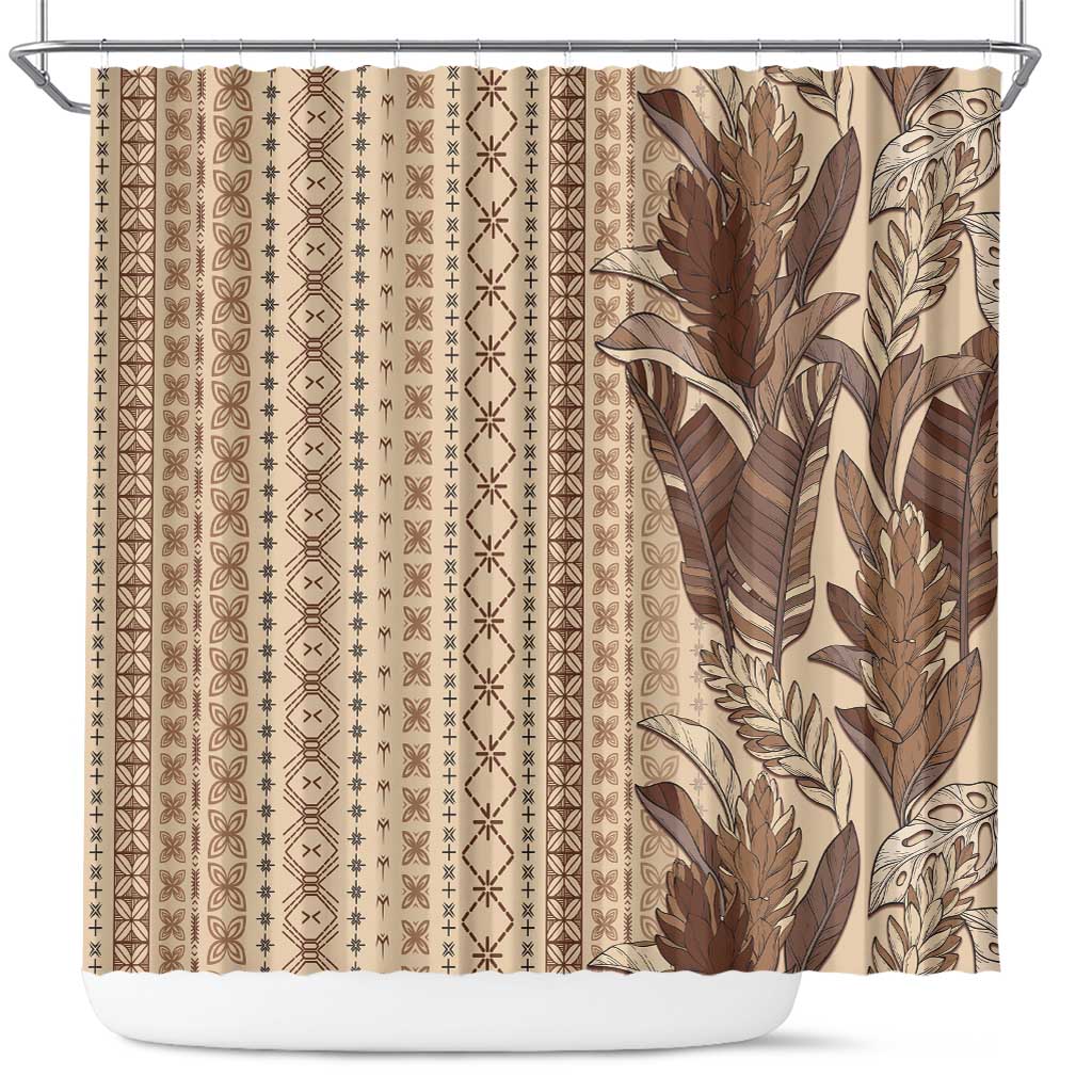 Women's Day Samoa Malu Tattoo Inspired Mix Teuila Shower Curtain Vintage Tapa LT7 Beige - Polynesian Pride