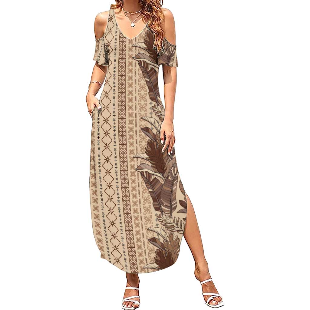 Women's Day Samoa Malu Tattoo Inspired Mix Teuila Summer Maxi Dress Vintage Tapa LT7 Women Beige - Polynesian Pride