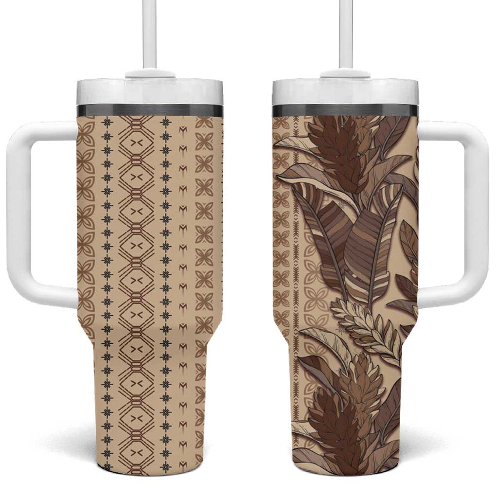 Women's Day Samoa Malu Tattoo Inspired Mix Teuila Tumbler With Handle Vintage Tapa LT7 One Size: 40 oz Beige - Polynesian Pride