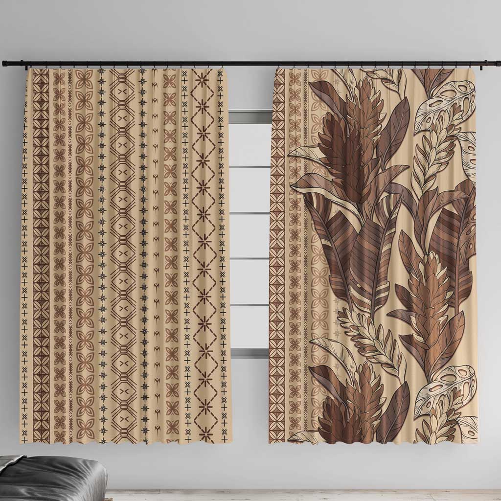 Women's Day Samoa Malu Tattoo Inspired Mix Teuila Window Curtain Vintage Tapa LT7 With Hooks Beige - Polynesian Pride