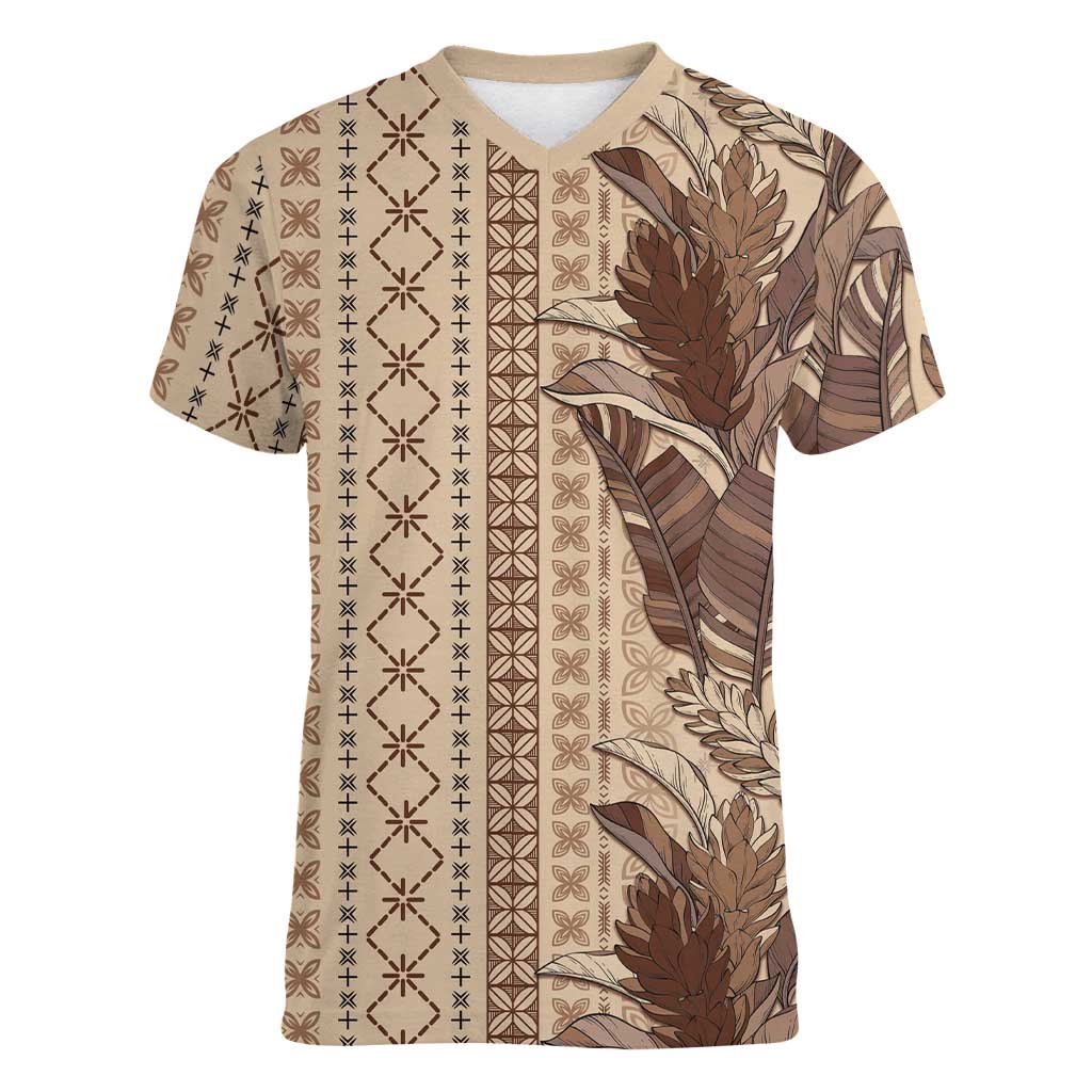 Women's Day Samoa Malu Tattoo Inspired Mix Teuila Women V-Neck T-Shirt Vintage Tapa LT7 Female Beige - Polynesian Pride