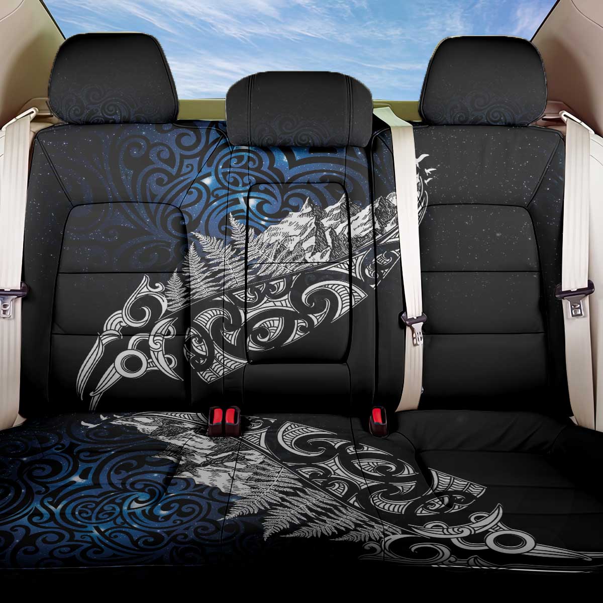 Maori Matariki Back Car Seat Cover Landscape Styled Fern - Galaxy