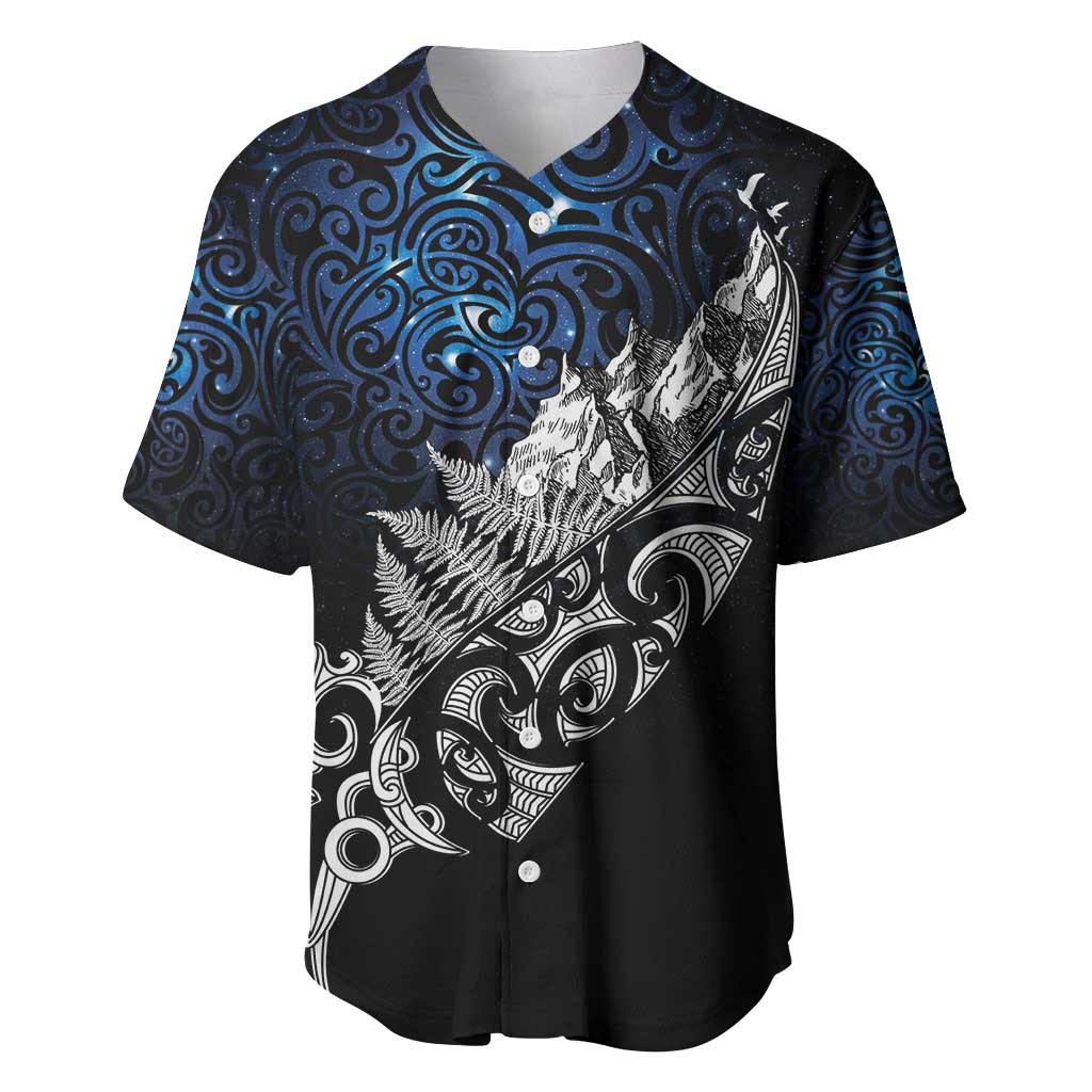 Maori Matariki Baseball Jersey Landscape Styled Fern - Galaxy