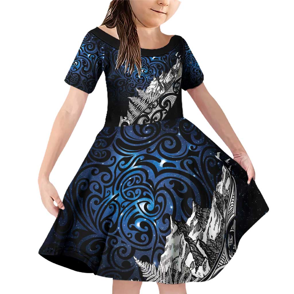 Maori Matariki Family Matching Off Shoulder Short Dress and Hawaiian Shirt Landscape Styled Fern - Galaxy