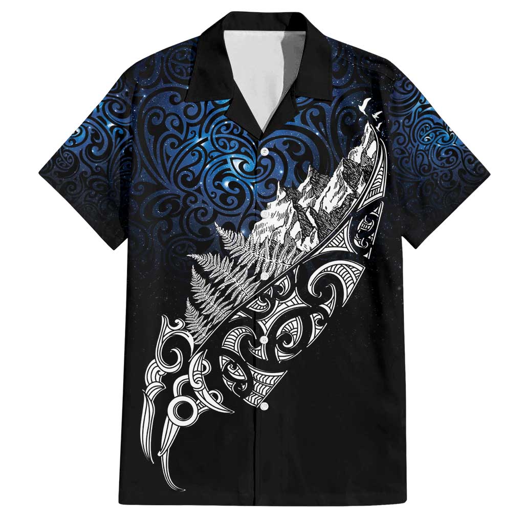 Maori Matariki Family Matching Off Shoulder Short Dress and Hawaiian Shirt Landscape Styled Fern - Galaxy