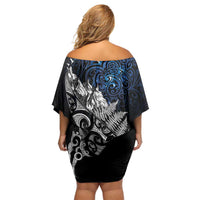 Maori Matariki Family Matching Off Shoulder Short Dress and Hawaiian Shirt Landscape Styled Fern - Galaxy