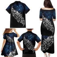 Maori Matariki Family Matching Puletasi and Hawaiian Shirt Landscape Styled Fern - Galaxy