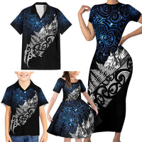 Maori Matariki Family Matching Short Sleeve Bodycon Dress and Hawaiian Shirt Landscape Styled Fern - Galaxy