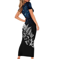 Maori Matariki Family Matching Short Sleeve Bodycon Dress and Hawaiian Shirt Landscape Styled Fern - Galaxy
