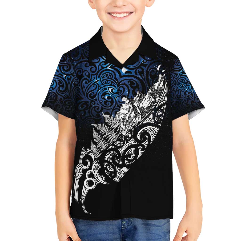 Maori Matariki Family Matching Short Sleeve Bodycon Dress and Hawaiian Shirt Landscape Styled Fern - Galaxy