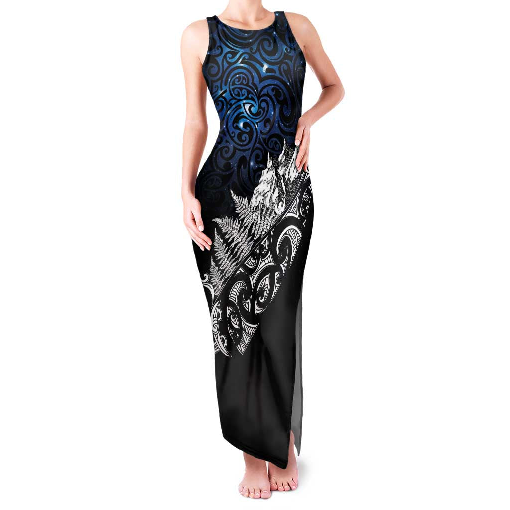 Maori Matariki Family Matching Tank Maxi Dress and Hawaiian Shirt Landscape Styled Fern - Galaxy
