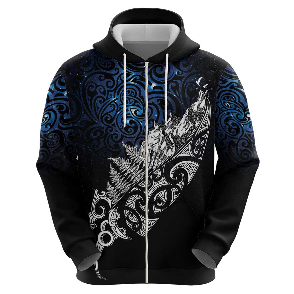 Maori Matariki Hoodie Landscape Styled Fern - Galaxy