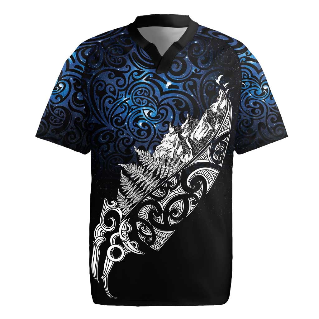 Maori Matariki Rugby Jersey Landscape Styled Fern - Galaxy