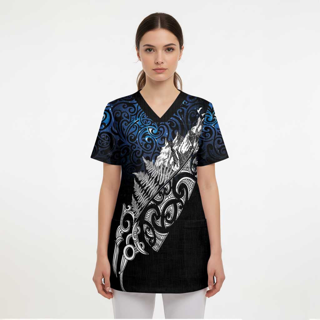 Maori Matariki Scrub Top Landscape Styled Fern - Galaxy LT7 - Polynesian Pride