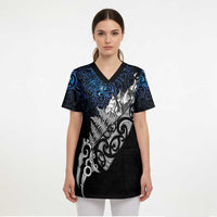 Maori Matariki Scrub Top Landscape Styled Fern - Galaxy LT7 - Polynesian Pride