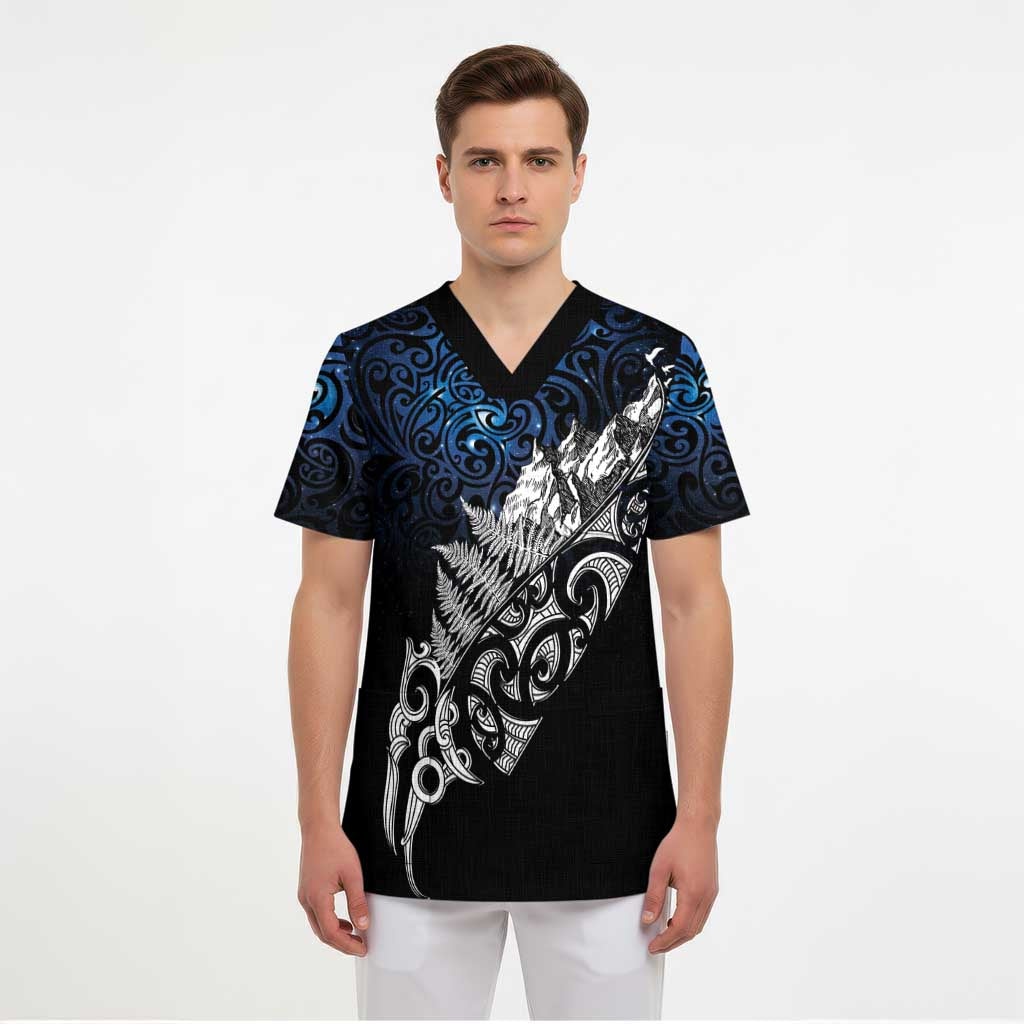 Maori Matariki Scrub Top Landscape Styled Fern - Galaxy LT7 - Polynesian Pride