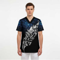 Maori Matariki Scrub Top Landscape Styled Fern - Galaxy LT7 - Polynesian Pride
